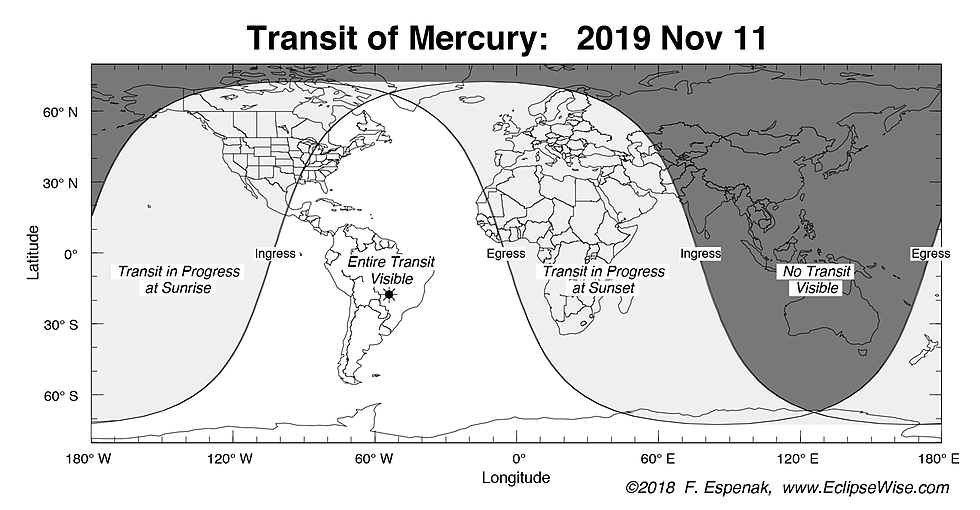 2019 Mercury Transit world map - Fred Espenak